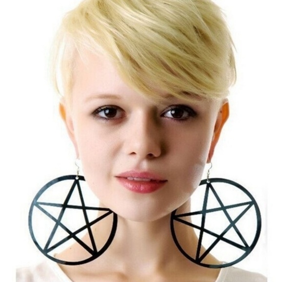 Dolls Kill Jewelry - Large Hoop Black Pentagram Earrings